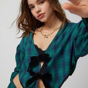 Out From Under Charlotte Bow Blouse Check Top